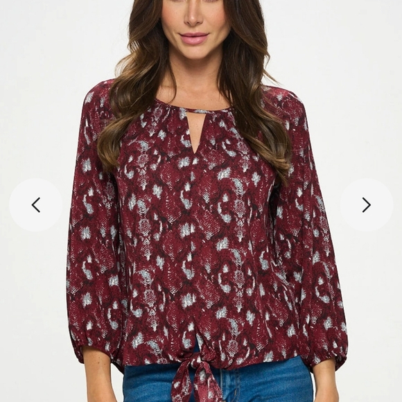 West Kei Veronica Burgundy Snake Tie Front Blouse XL - Picture 1 of 8